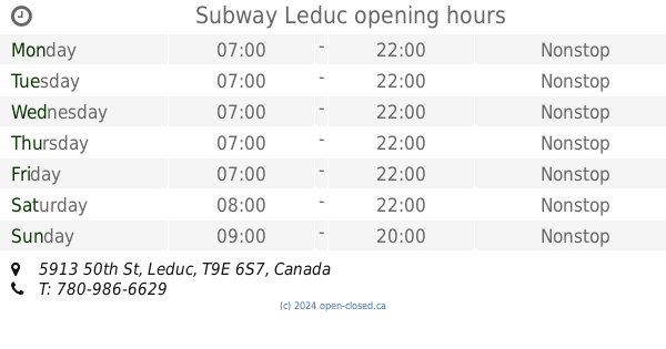 Subway Leduc Hours, 5913 50th St