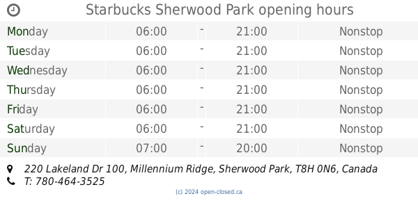 Starbucks Sherwood Park hours, 220 Lakeland Dr 100, Millennium Ridge